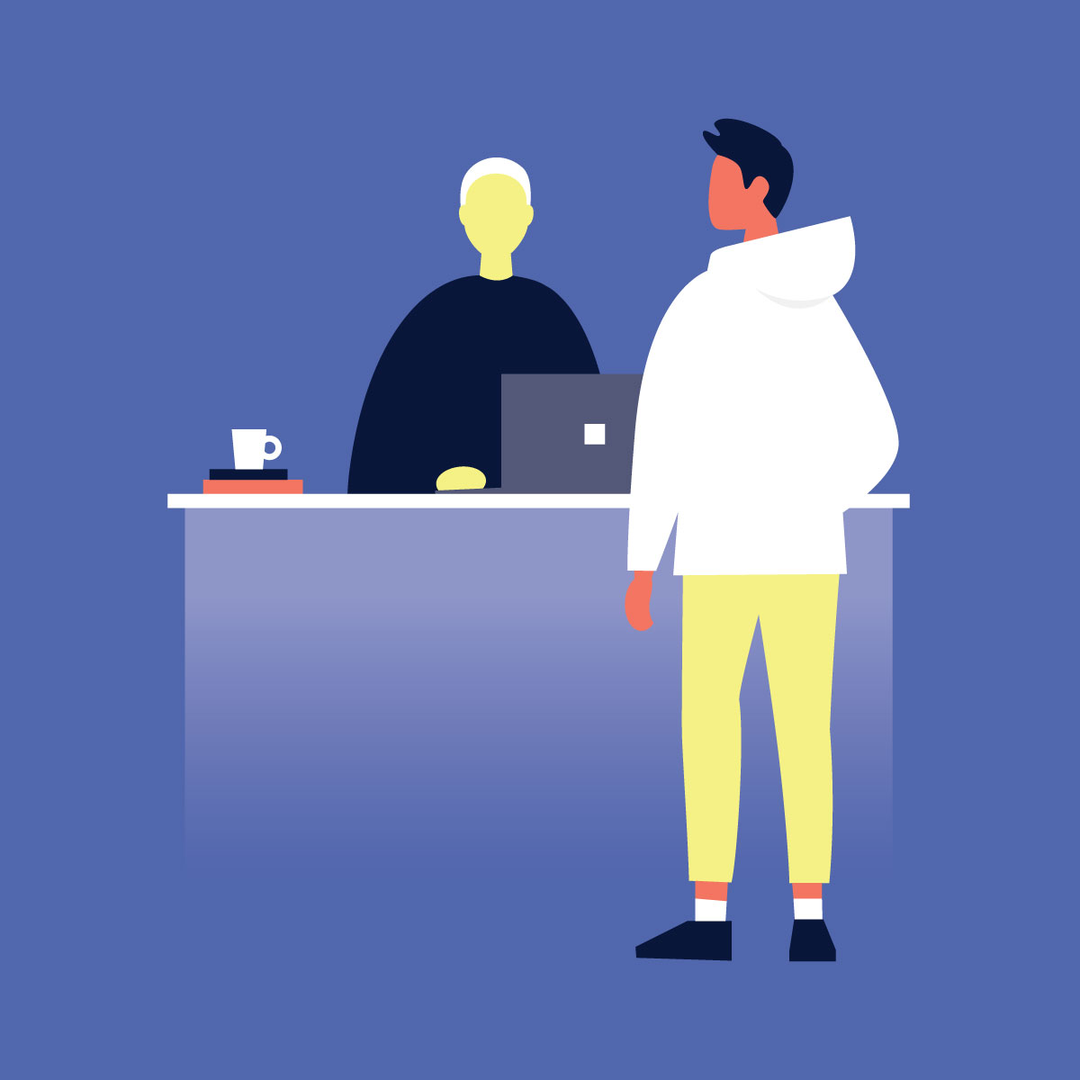 Illustration two coworkers talking.