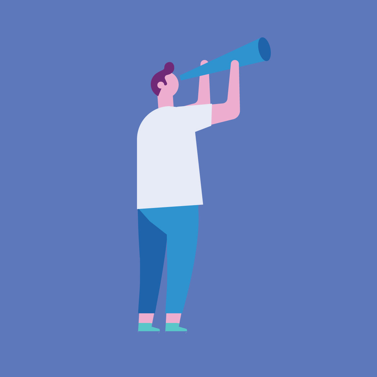 Illustration of man looking into the sky with a telescope.