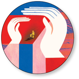 Illustration of hands cupping two people