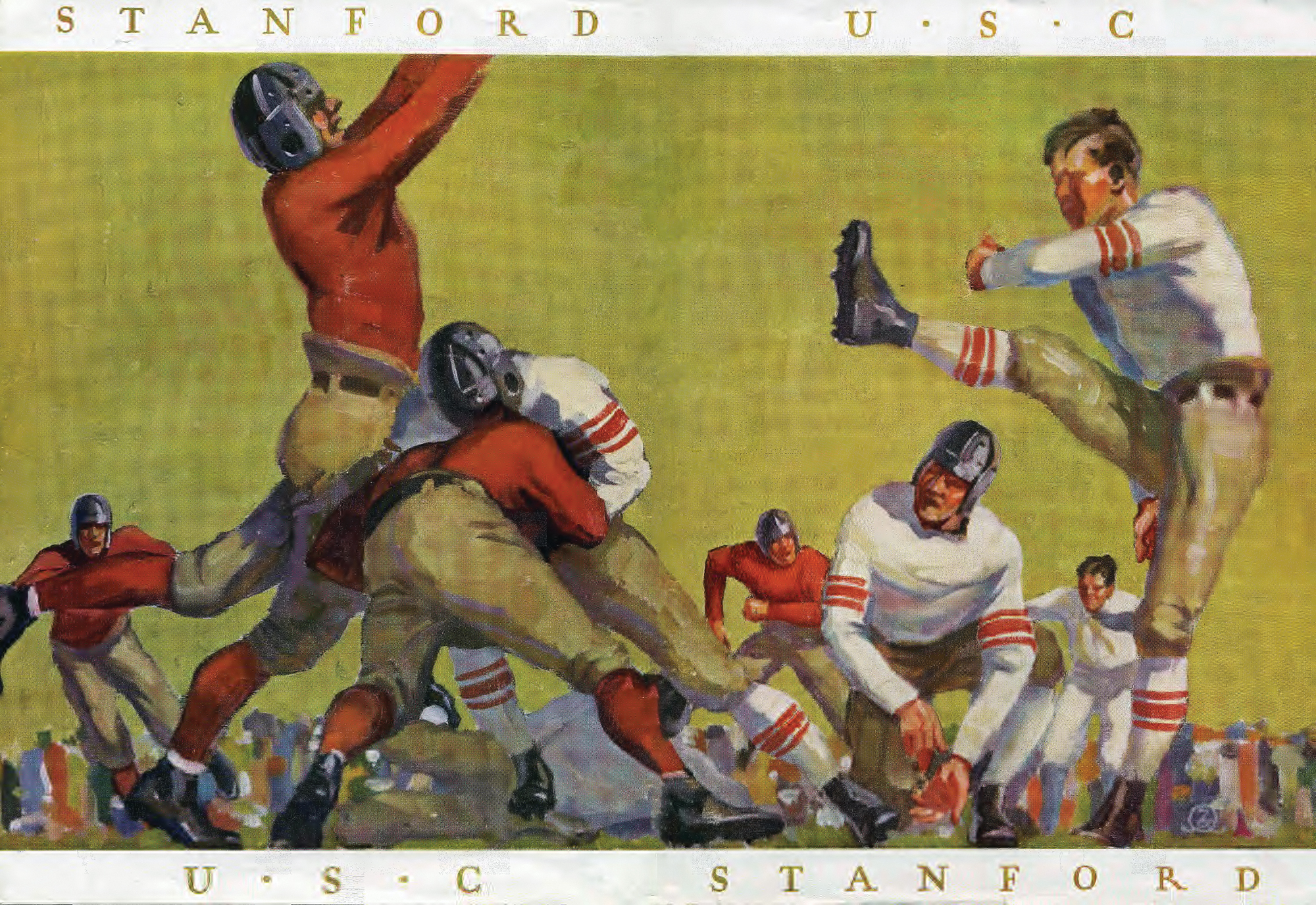 Illustration of a Stanford and USC football game