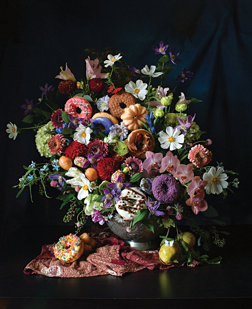 Bouquet of flowers and donuts