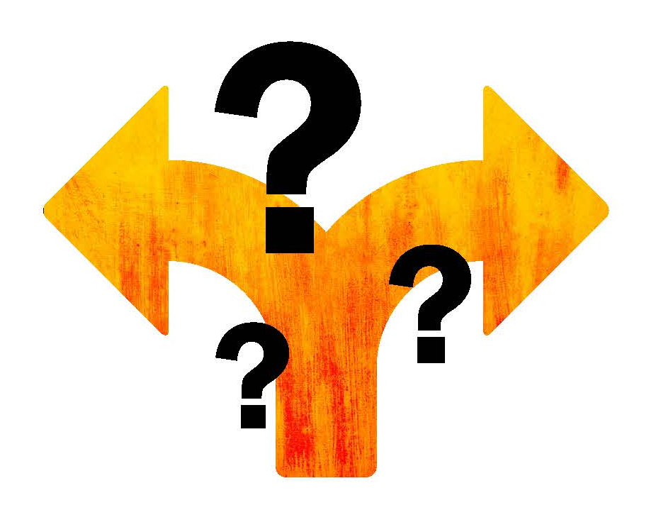 Illustration of arrows and question marks.